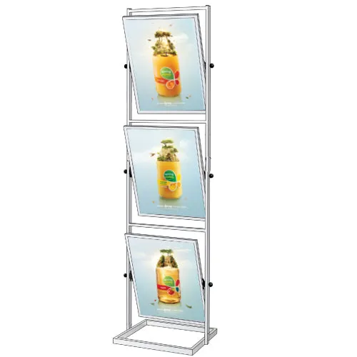 3-Tier Tilted Sign Holder Floor Stand for 22x28 Posters | Double-Sided Adjustable, Swivel Black or Silver Metal Frame Displays 3-6 Posters
