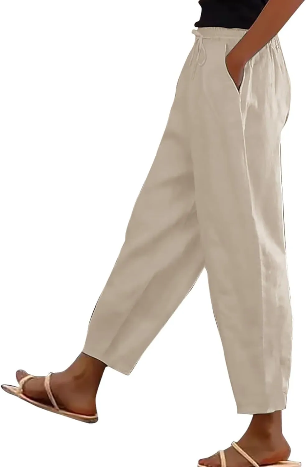 ADHOWBEW Linen Blend Pants for Women Work Cotton Petite Plus Size Stretch Casual Dressy Lounge Flowy Pants