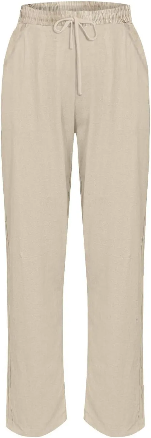 ADHOWBEW Linen Blend Pants for Women Work Cotton Petite Plus Size Stretch Casual Dressy Lounge Flowy Pants