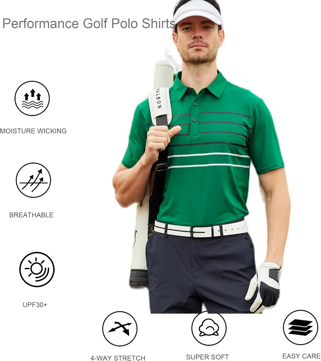 Alex Vando Mens Striped Golf Shirt Moisture Wicking Quick-Dry Sports Polo Shirts