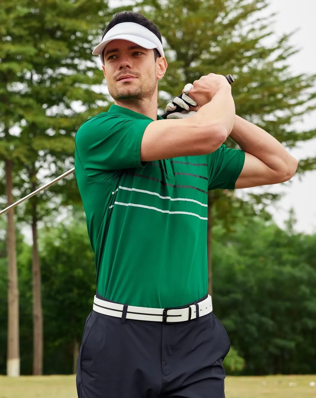Alex Vando Mens Striped Golf Shirt Moisture Wicking Quick-Dry Sports Polo Shirts