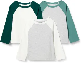 Amazon Essentials Boys and Toddlers' Long Sleeve Cotton T-Shirts, Pack of 3