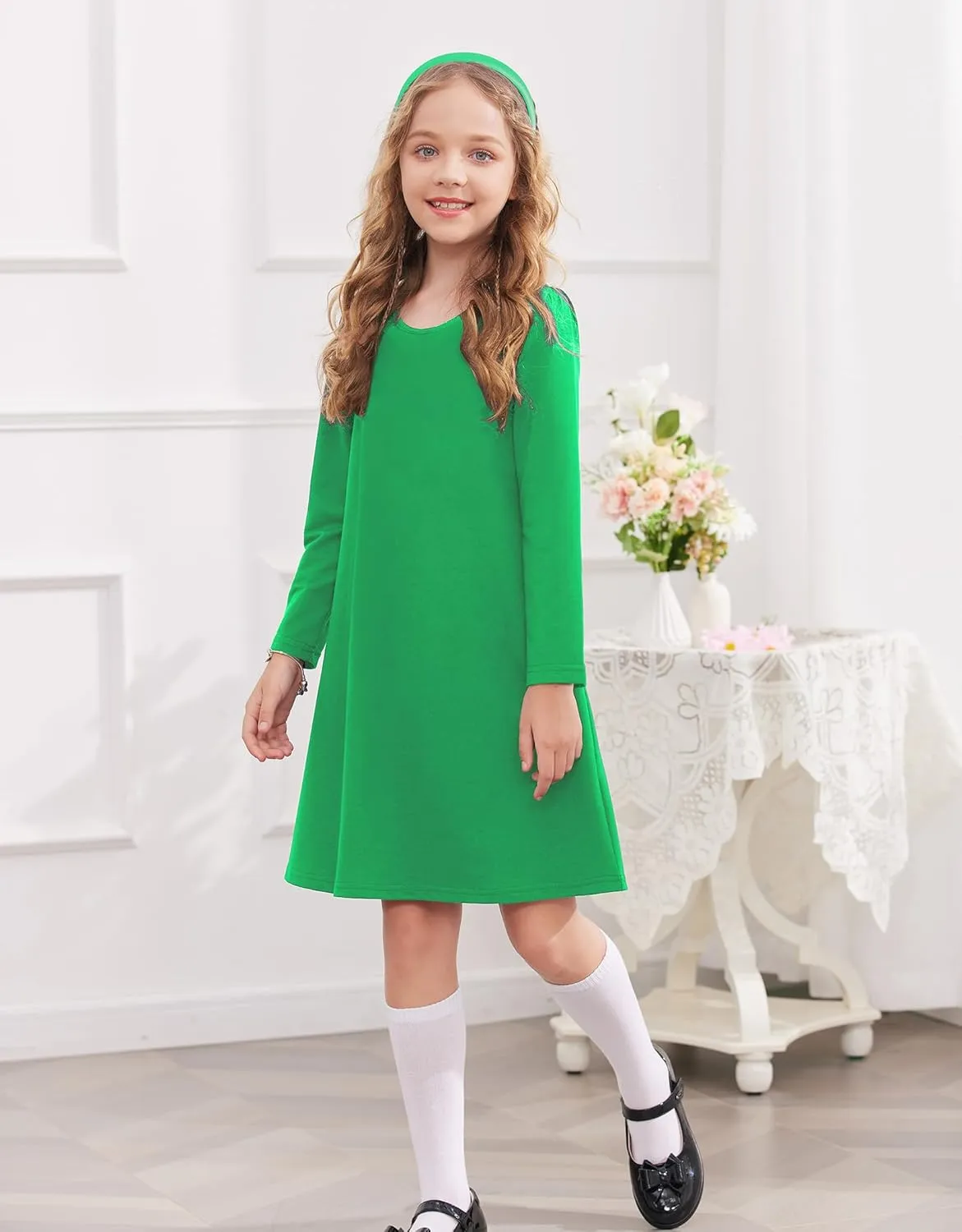 Arshiner Girls Dress Kids Long Sleeve Solid Color Casual T-Shirt Dress