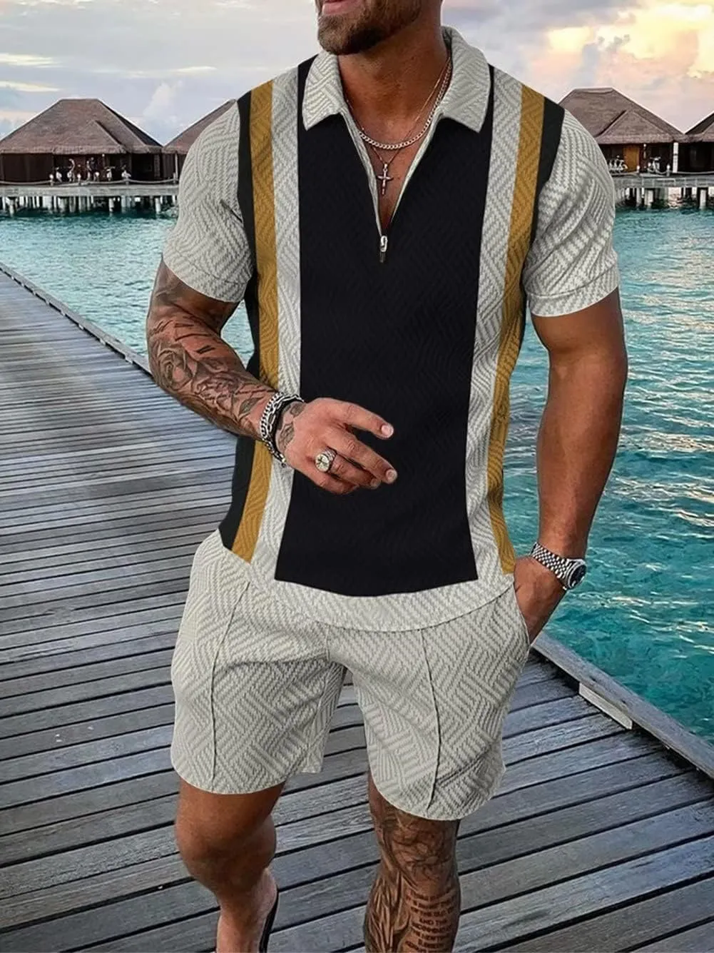 BIRW Mens Short Sets 2 Piece Outfits Polo Shirt Fashion Summer Tracksuits Casual Set Short Sleeve and Shorts Set for Men