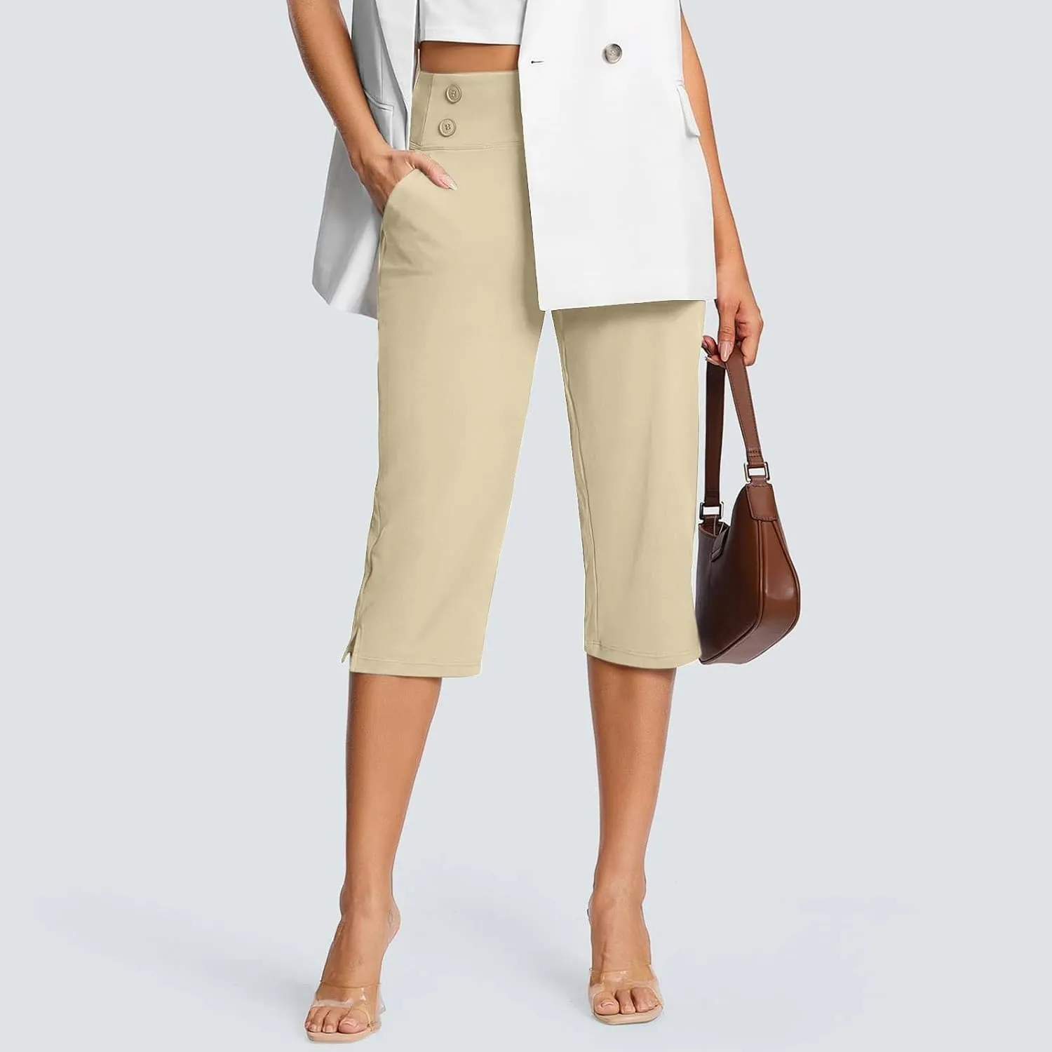 Capri Pants for Women Shorts Business Stretch High Waisted Capris Work Office Cropped Trousers Casual Summer Clothing