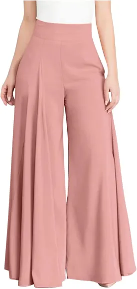 Ceboyel Womens Flowy Culottes Pants High Waist Gaucho Pants Pleated Wide Leg Palazzo Pants Boho Summer Beach Outfits 2023