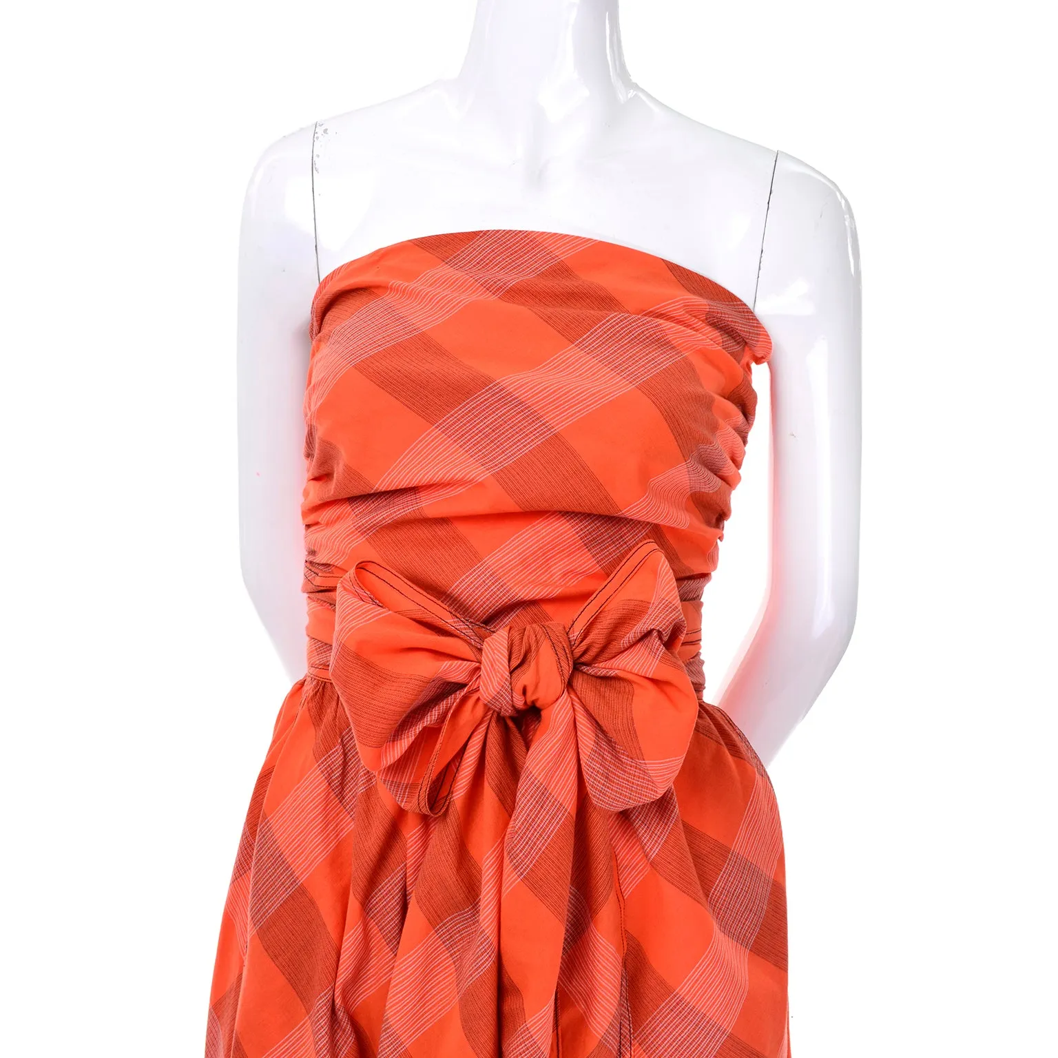 Claire McCardell Clothes by Townley Vintage Orange Plaid Strapless Dress