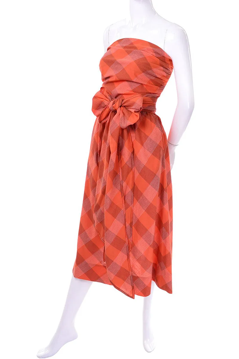 Claire McCardell Clothes by Townley Vintage Orange Plaid Strapless Dress