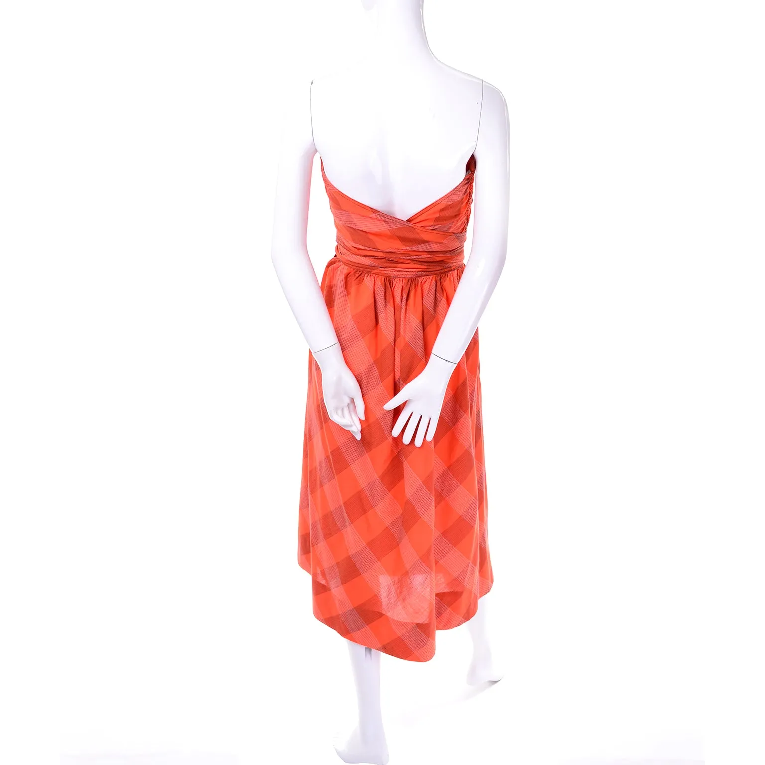 Claire McCardell Clothes by Townley Vintage Orange Plaid Strapless Dress