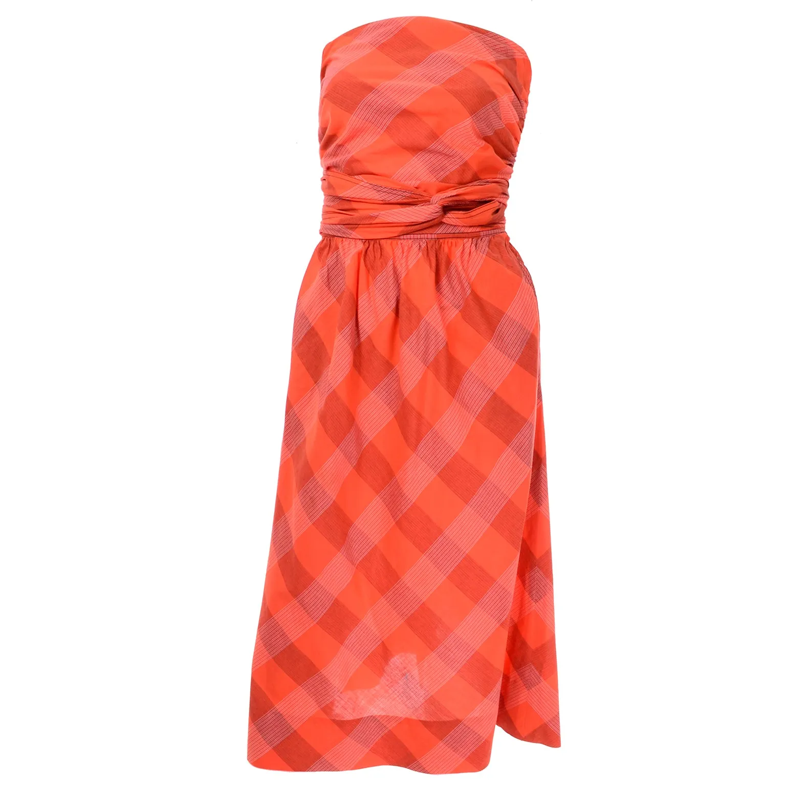 Claire McCardell Clothes by Townley Vintage Orange Plaid Strapless Dress