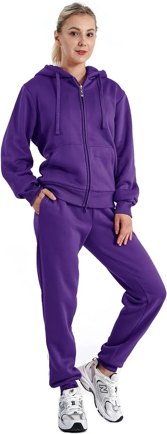 Facitisu Women 2 Piece Outfits Fleece Sweatsuits Tracksuits Lounge Pullover Hoodie Sets with Pockets