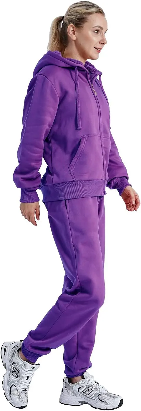 Facitisu Women 2 Piece Outfits Fleece Sweatsuits Tracksuits Lounge Pullover Hoodie Sets with Pockets
