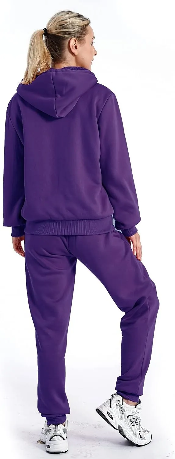 Facitisu Women 2 Piece Outfits Fleece Sweatsuits Tracksuits Lounge Pullover Hoodie Sets with Pockets