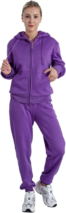 Facitisu Women 2 Piece Outfits Fleece Sweatsuits Tracksuits Lounge Pullover Hoodie Sets with Pockets