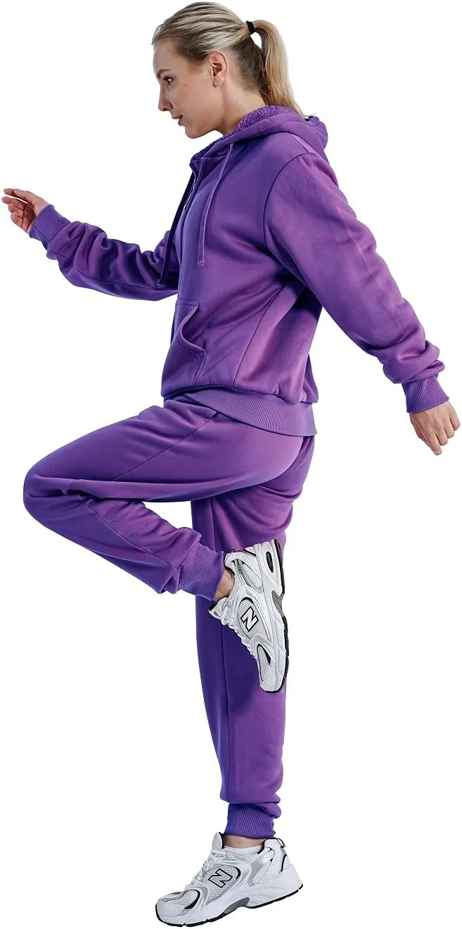 Facitisu Women 2 Piece Outfits Fleece Sweatsuits Tracksuits Lounge Pullover Hoodie Sets with Pockets