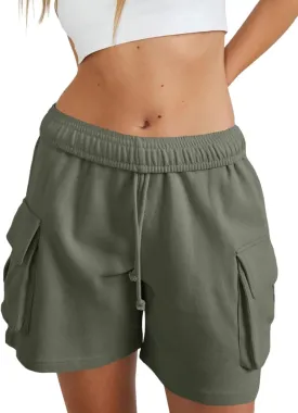 Fisoew Sweat Shorts for Women Casual Summer Drawstring Cargo Short Athletic Running Workout Baggy Shorts