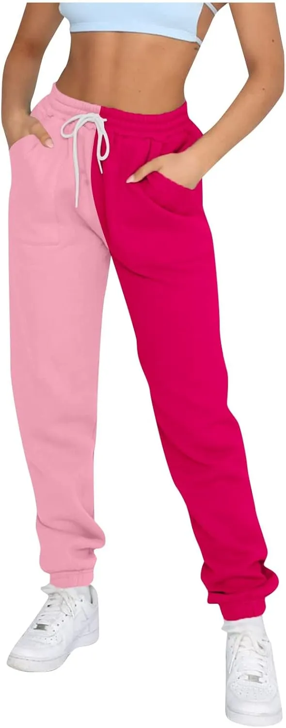 Fleece Straight Leg Sweatpants for Women Elastic High Waisted Joggers with Pockets Lightweight Cinch Bottom Trousers