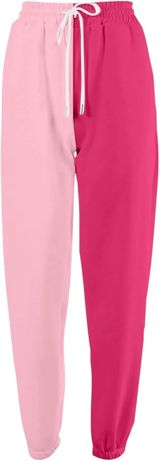 Fleece Straight Leg Sweatpants for Women Elastic High Waisted Joggers with Pockets Lightweight Cinch Bottom Trousers