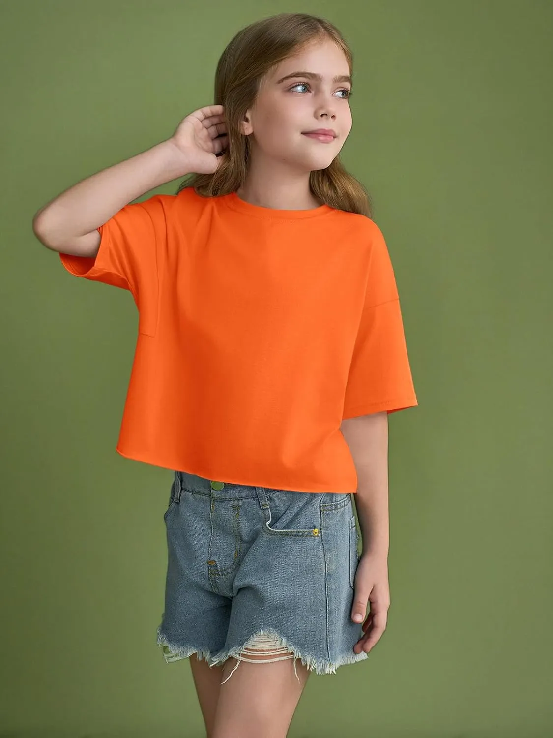 Girls Athletic Oversized Crop Tops Kids Drop Shoulder Short Sleeve T Shirts Workout Tees 5-14 Years