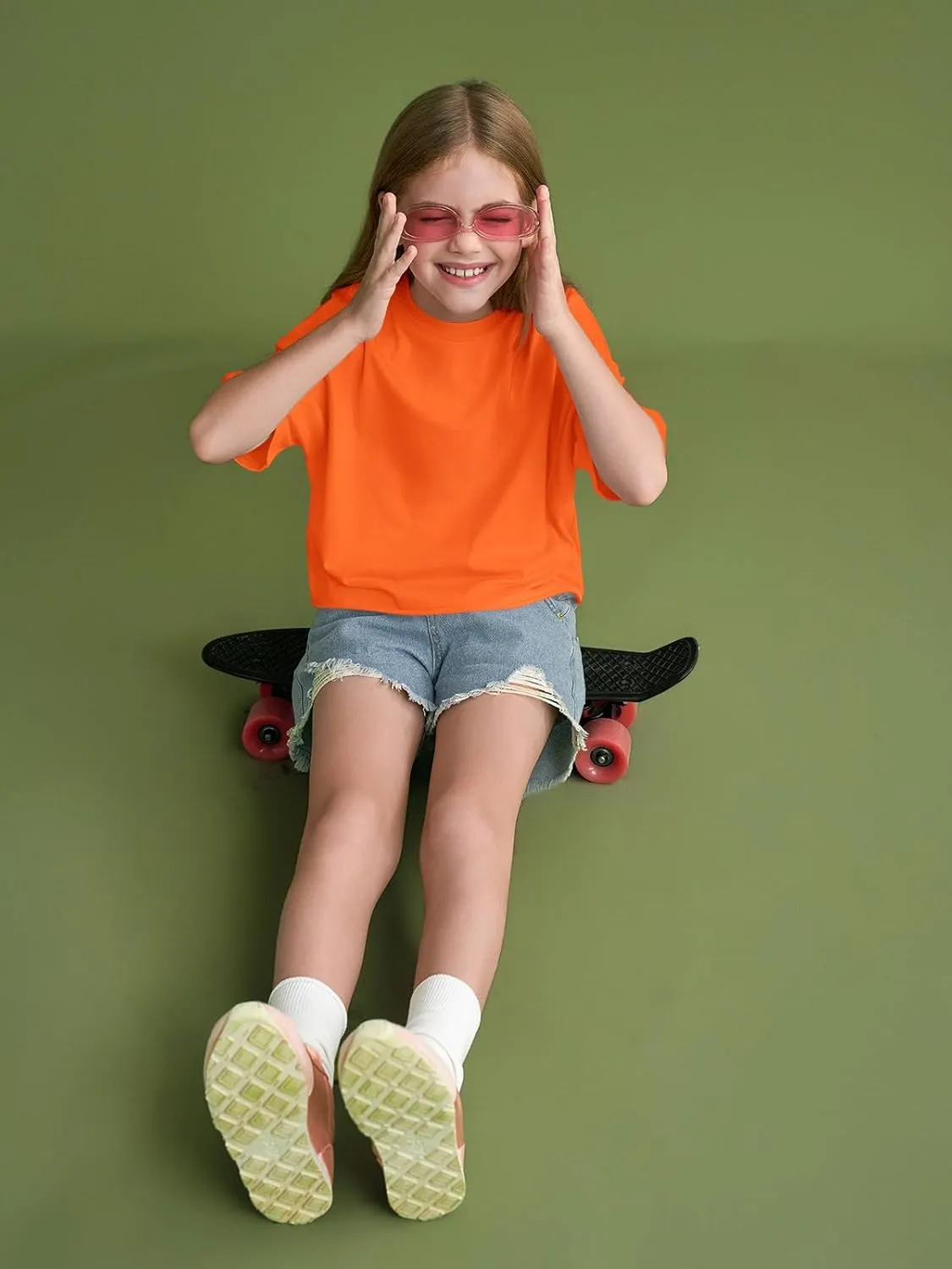 Girls Athletic Oversized Crop Tops Kids Drop Shoulder Short Sleeve T Shirts Workout Tees 5-14 Years