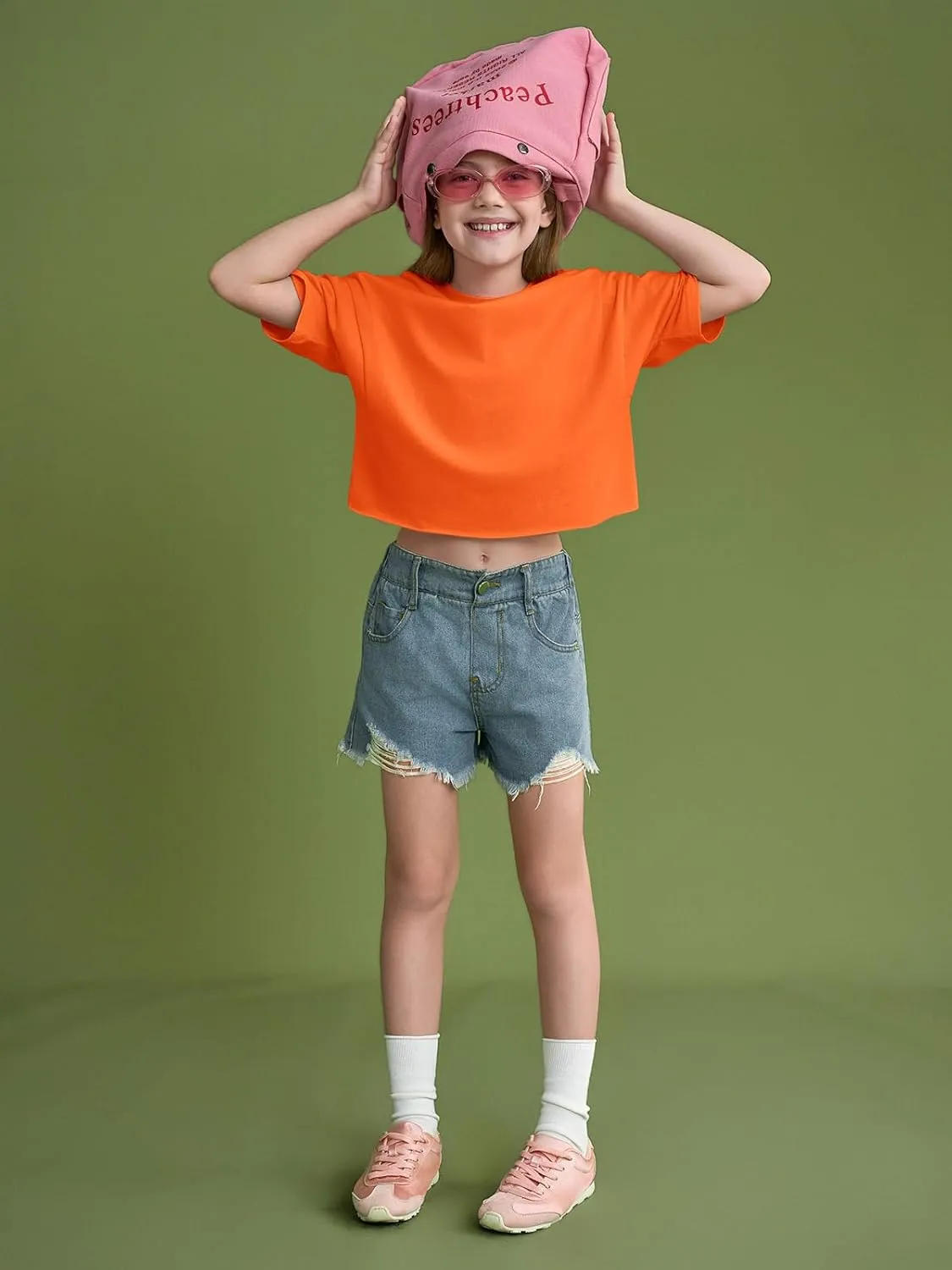 Girls Athletic Oversized Crop Tops Kids Drop Shoulder Short Sleeve T Shirts Workout Tees 5-14 Years