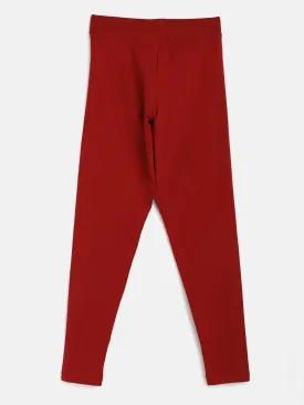 Girls Maroon Solid Basic Leggings