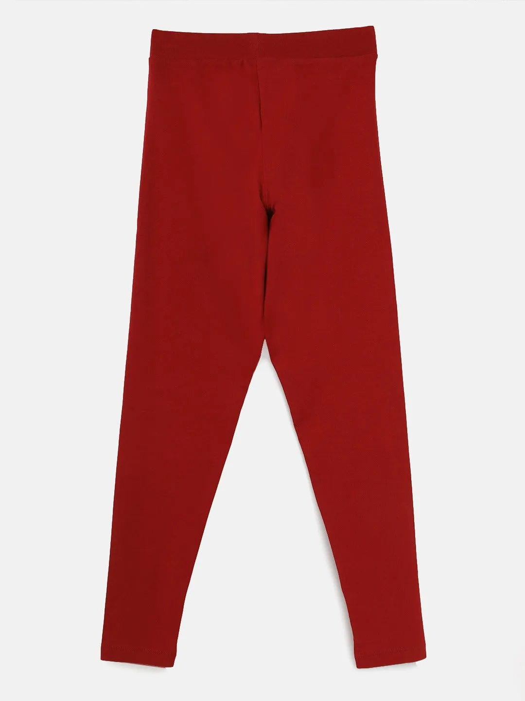 Girls Maroon Solid Basic Leggings
