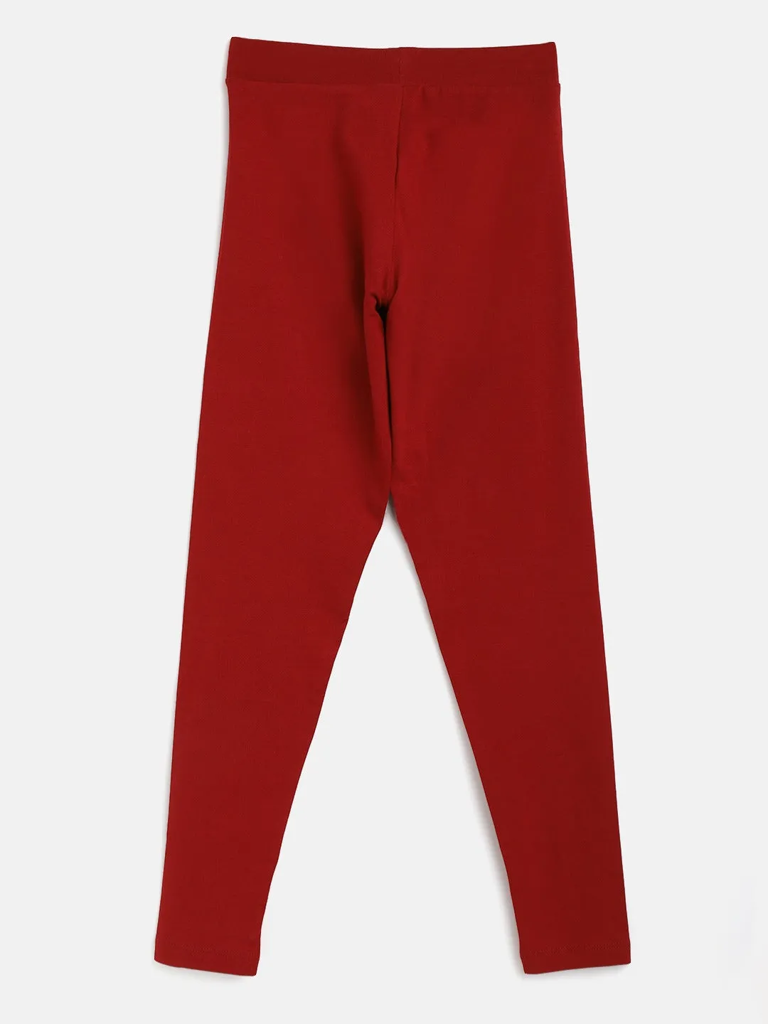 Girls Maroon Solid Basic Leggings