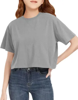 Girls Summer Crop Tops Kids Fashion Oversized Crew Neck Cropped Short Sleeve T Shirts Basic Tees Size 5-14 Years