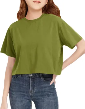 Girls Summer Crop Tops Kids Fashion Oversized Crew Neck Cropped Short Sleeve T Shirts Basic Tees Size 5-14 Years