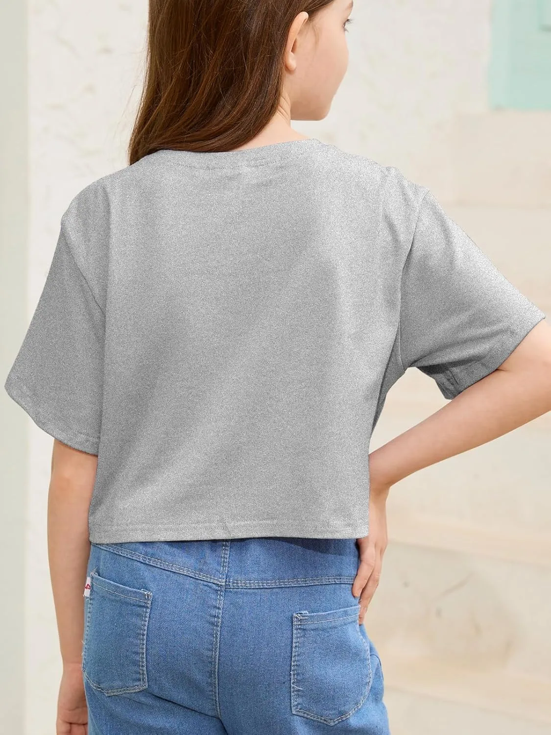 Girls Summer Crop Tops Kids Fashion Oversized Crew Neck Cropped Short Sleeve T Shirts Basic Tees Size 5-14 Years