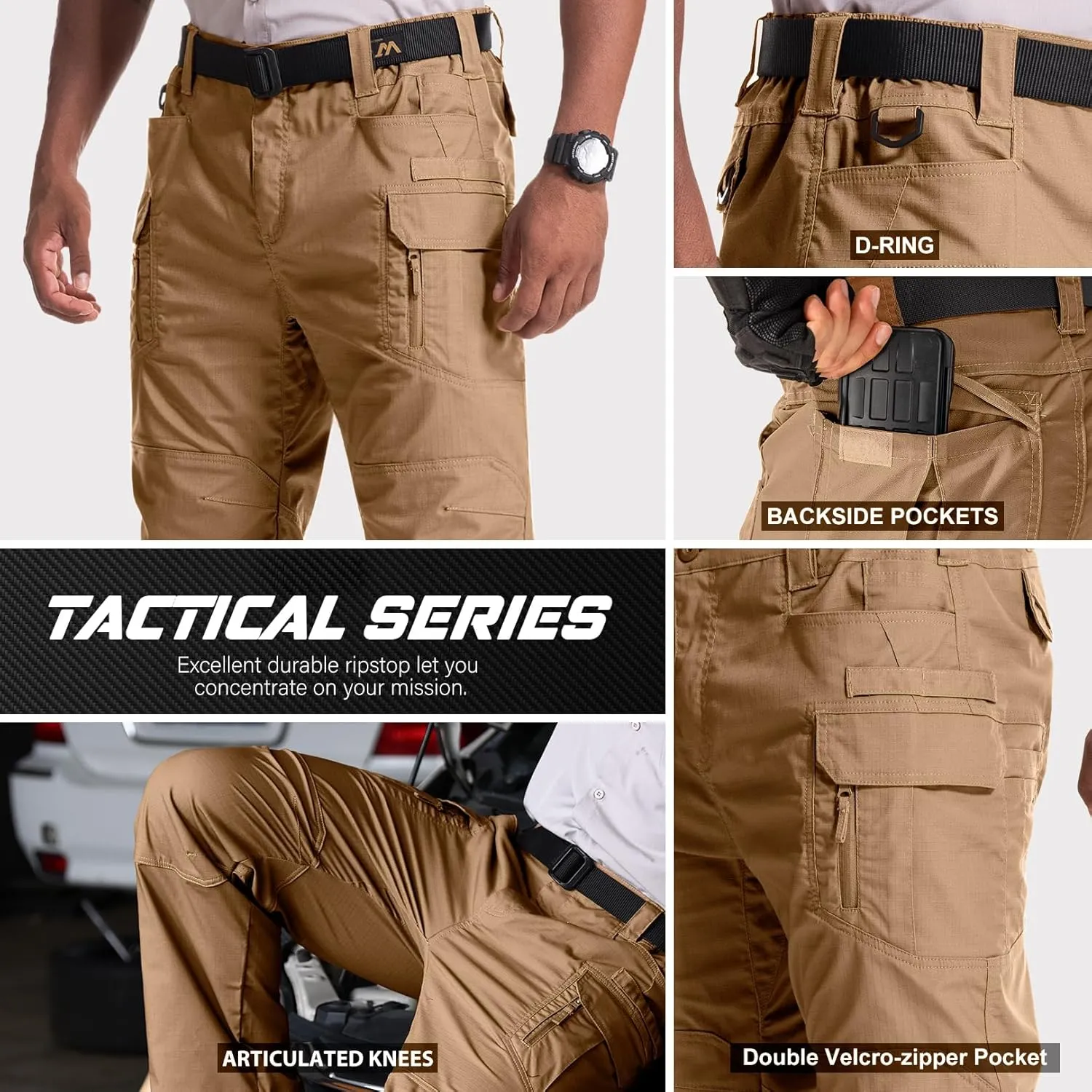 Jessie Kidden Men's Flex Stretch Tactical Pants, Water Resistant Ripstop Cargo Pants Lightweight BDU Outdoor Work Hiking
