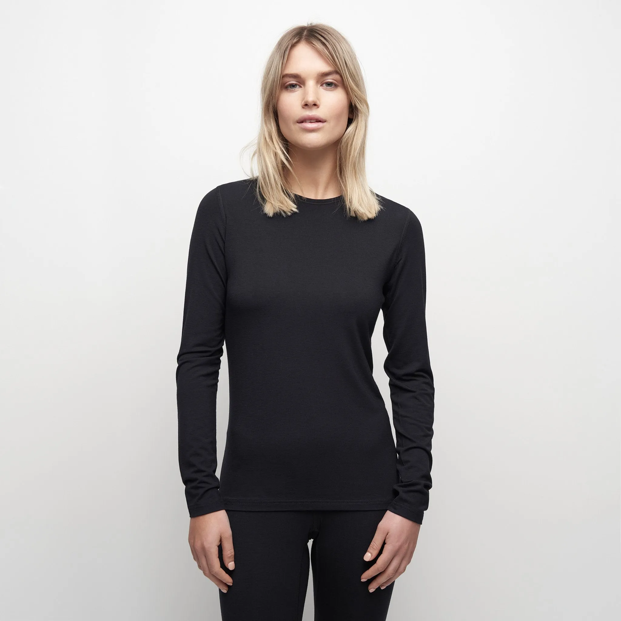 Le Bent Womens Core 200 Crew Base Layer Black