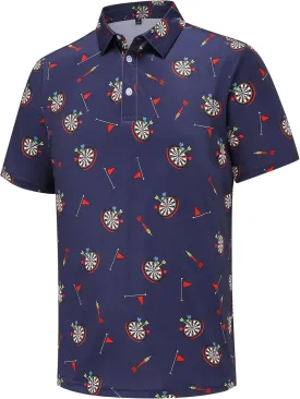 Mens Golf Polo Shirts Short Sleeve Performance Moisture Wicking Dry Fit Casual Print Funny Golf Polo Shirts for Men