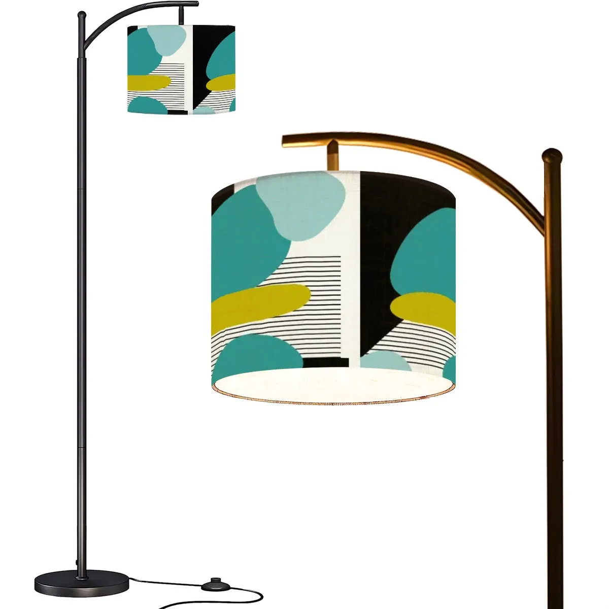 Mid Century Modern Amoeba Designed Geometric Black, Teal, Green Arc Floor Lamp