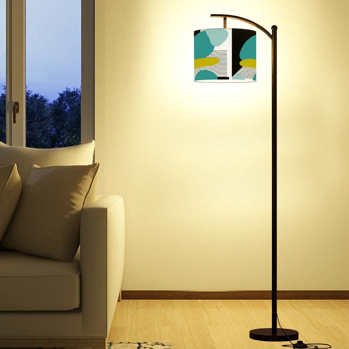 Mid Century Modern Amoeba Designed Geometric Black, Teal, Green Arc Floor Lamp