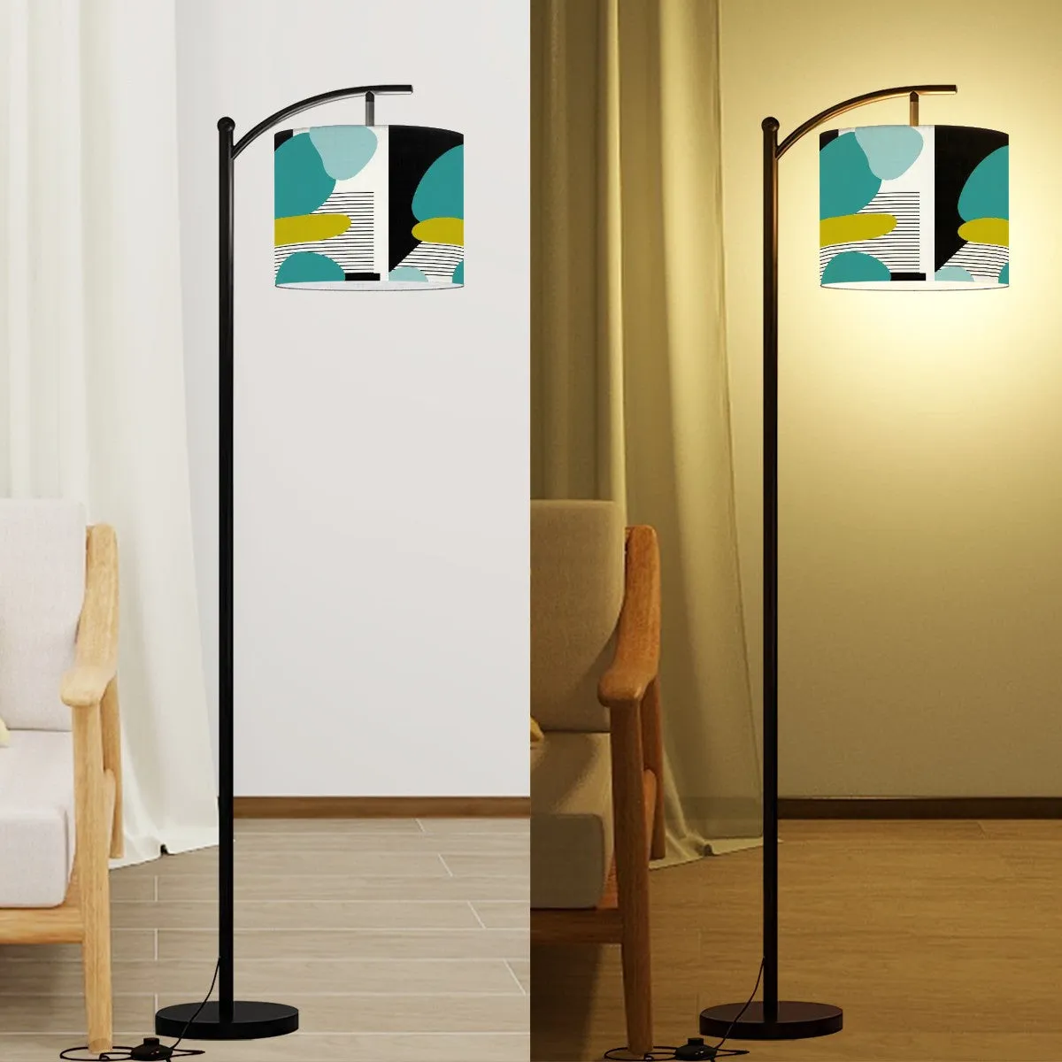 Mid Century Modern Amoeba Designed Geometric Black, Teal, Green Arc Floor Lamp