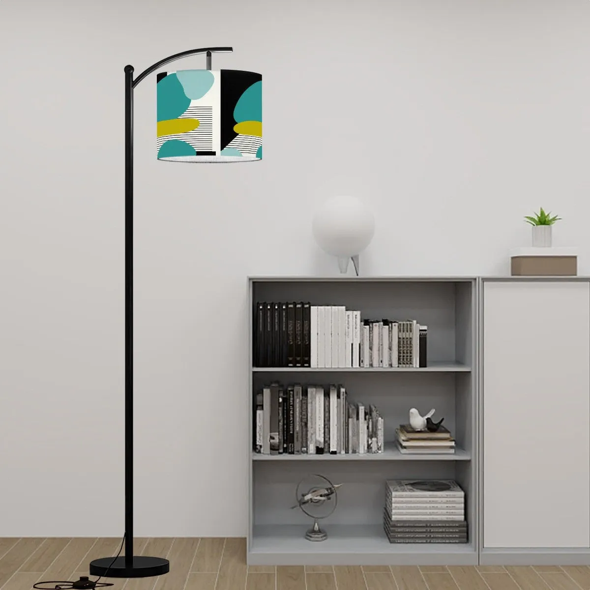 Mid Century Modern Amoeba Designed Geometric Black, Teal, Green Arc Floor Lamp