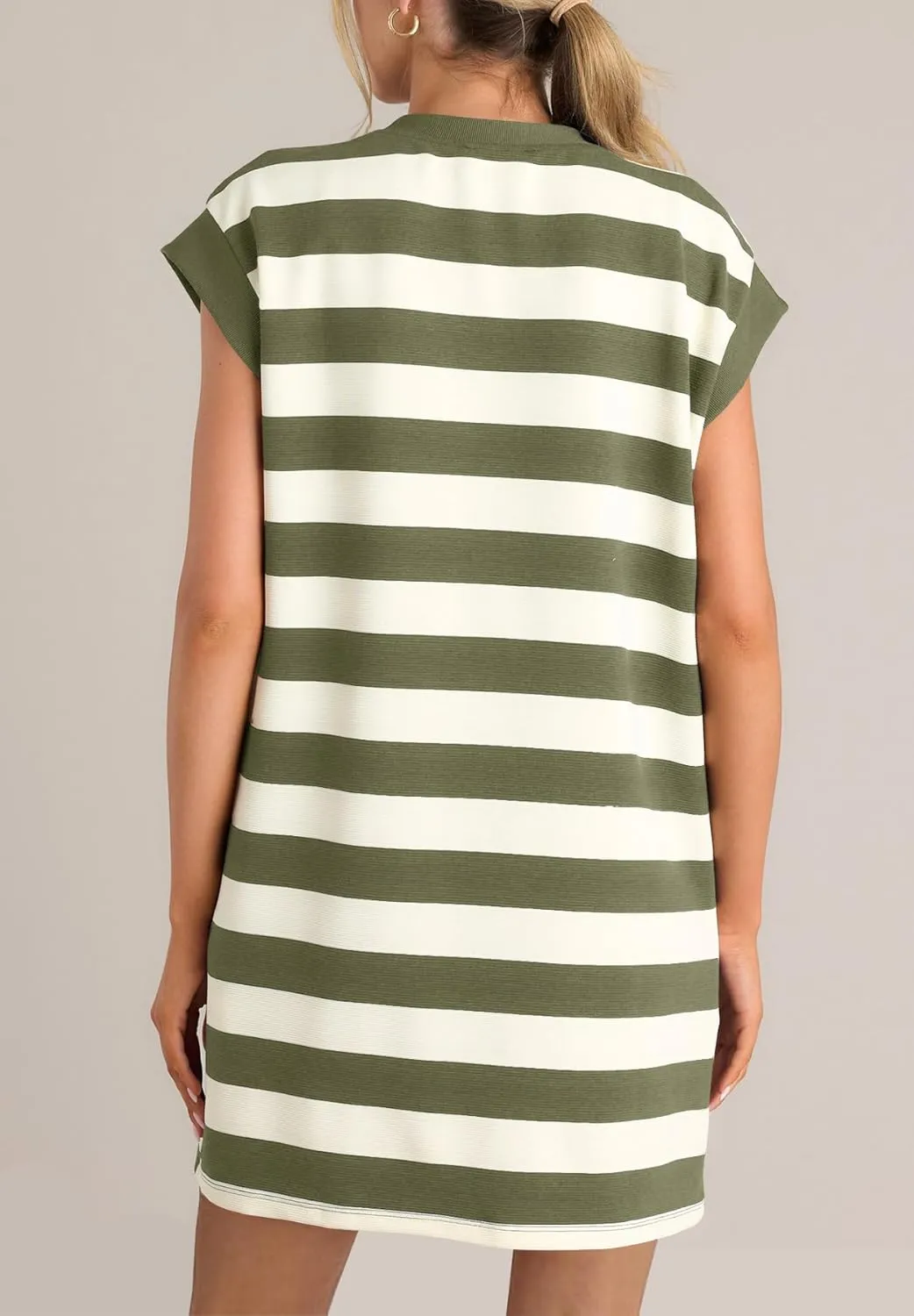 MITILLY Womens Striped Casual Summer Dresses Crewneck Cap Sleeve Color Block Shift Tshirt Short Dress with Pockets New