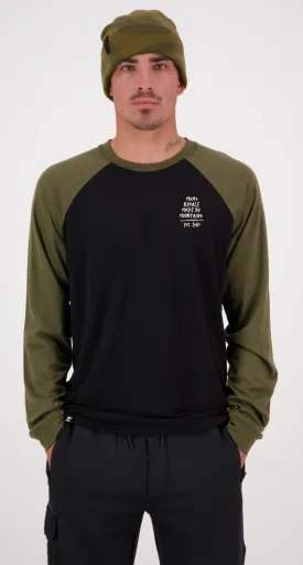 Mons Royale Icon Raglan Merino Long Sleeve Mens Graffiti Dark Olive / Black