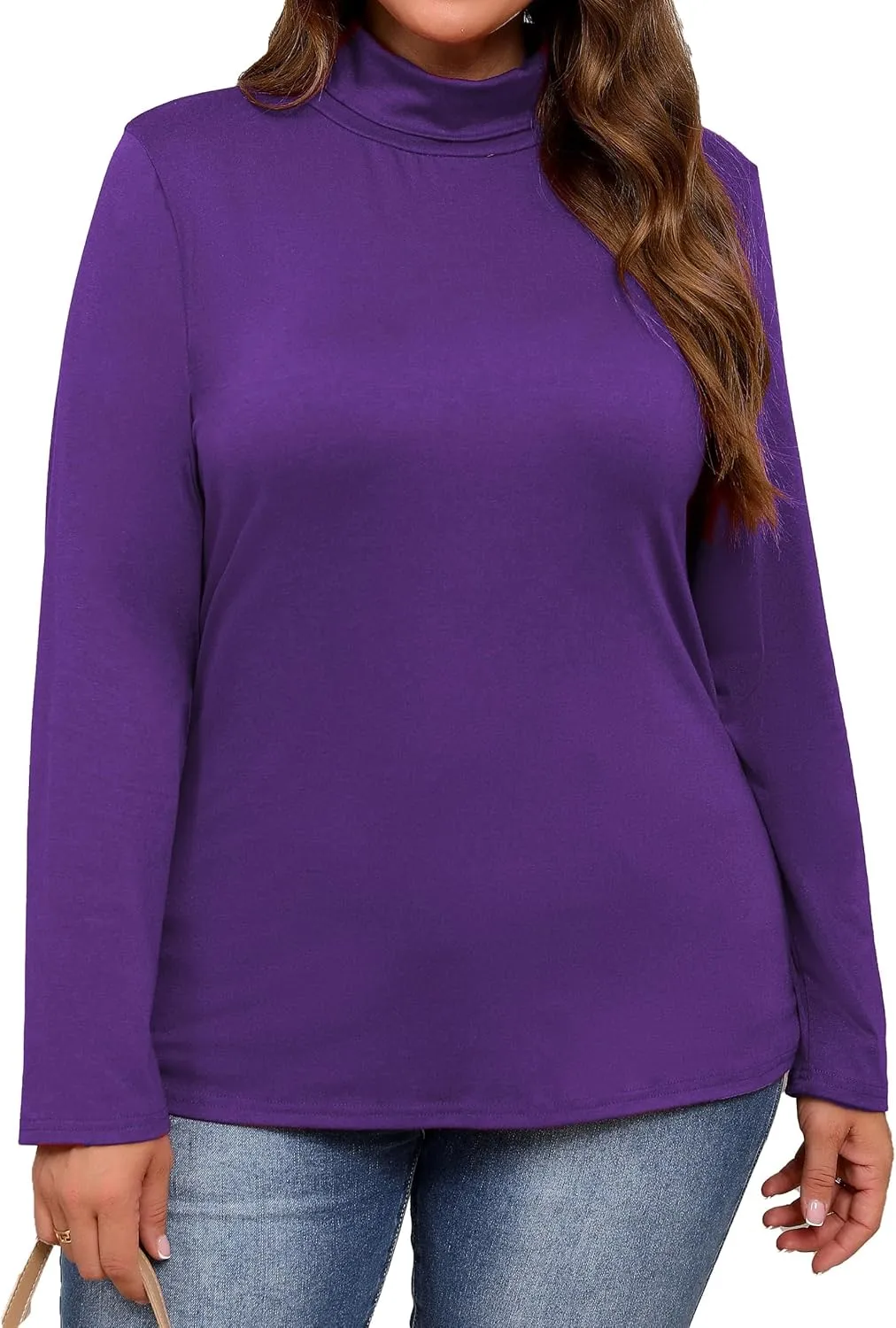 Plus Size Turtleneck Shirt Women Long Sleeve Slim Fit Mock Neck Bodycon Tops