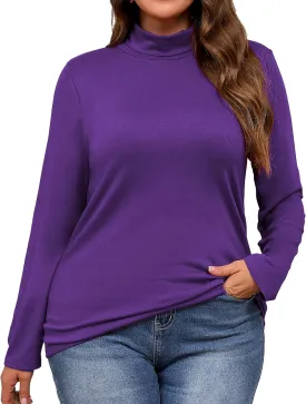 Plus Size Turtleneck Shirt Women Long Sleeve Slim Fit Mock Neck Bodycon Tops