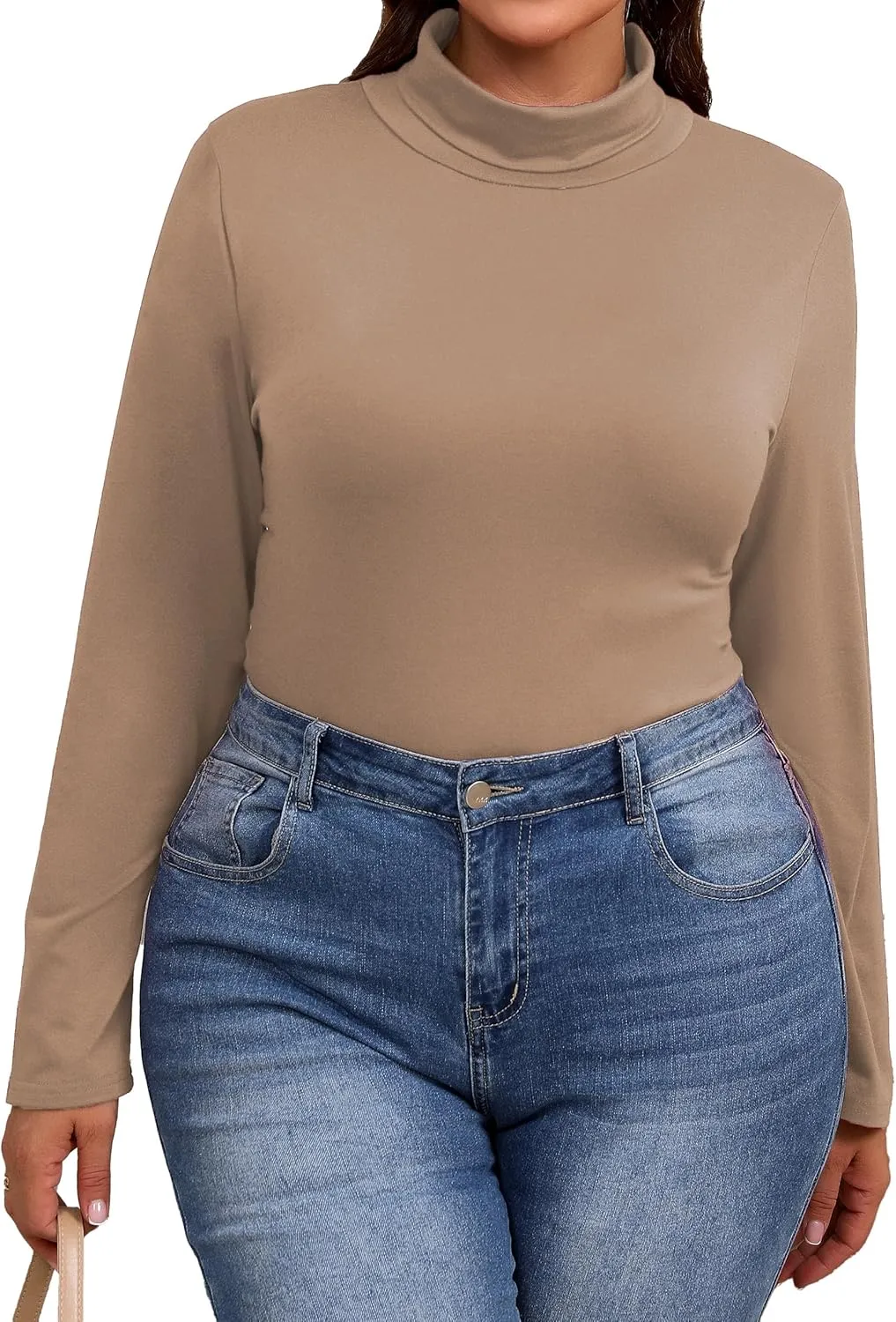 Plus Size Turtleneck Shirt Women Long Sleeve Slim Fit Mock Neck Bodycon Tops
