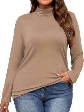 Plus Size Turtleneck Shirt Women Long Sleeve Slim Fit Mock Neck Bodycon Tops