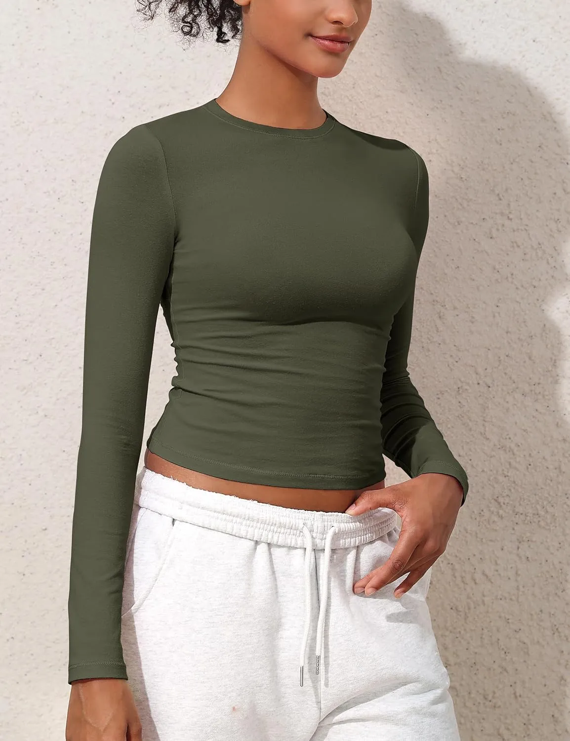 PrettyGuide Women's Cotton Jersey Long Sleeve Shirts Tight Fit Crewneck Crop Tops Basic Fall Going Out Y2K Tops