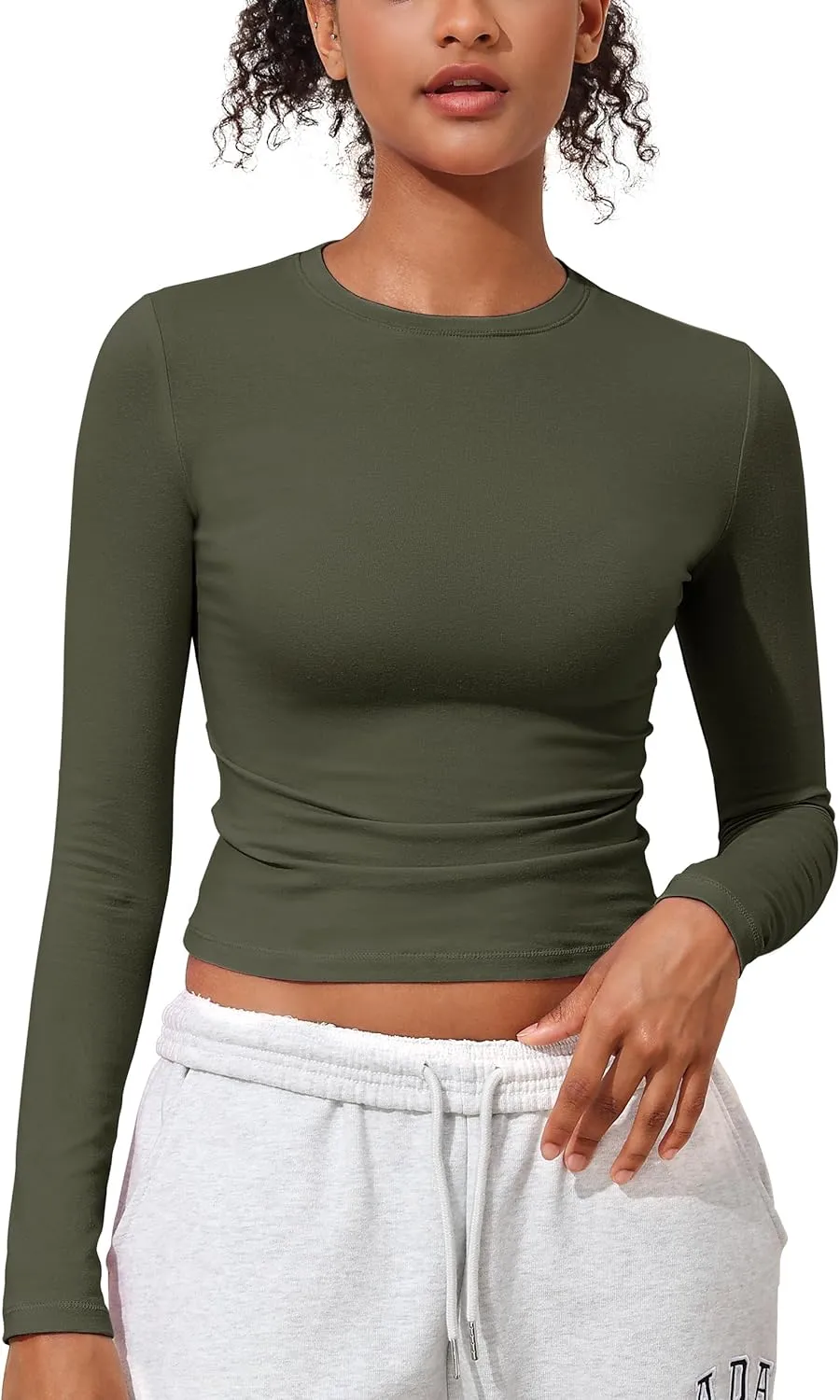 PrettyGuide Women's Cotton Jersey Long Sleeve Shirts Tight Fit Crewneck Crop Tops Basic Fall Going Out Y2K Tops