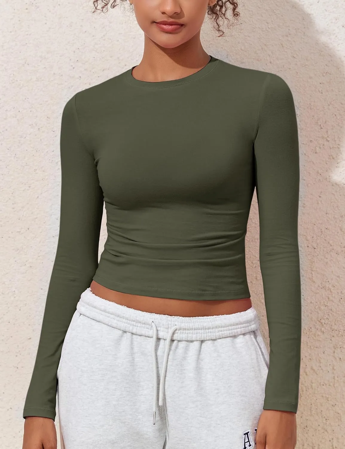PrettyGuide Women's Cotton Jersey Long Sleeve Shirts Tight Fit Crewneck Crop Tops Basic Fall Going Out Y2K Tops