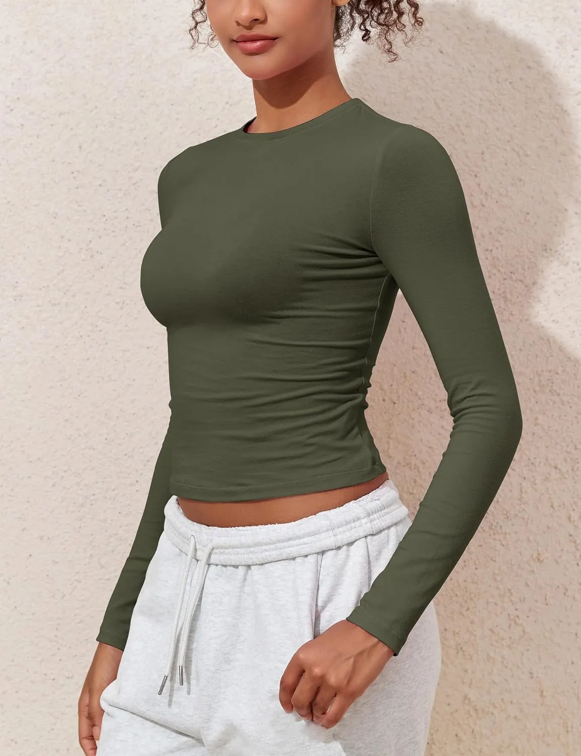PrettyGuide Women's Cotton Jersey Long Sleeve Shirts Tight Fit Crewneck Crop Tops Basic Fall Going Out Y2K Tops