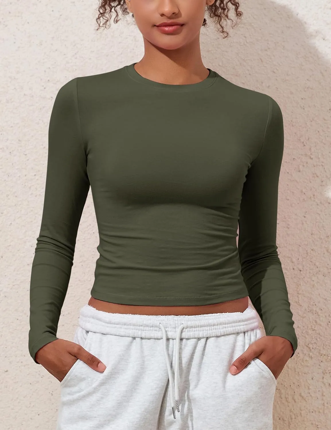 PrettyGuide Women's Cotton Jersey Long Sleeve Shirts Tight Fit Crewneck Crop Tops Basic Fall Going Out Y2K Tops