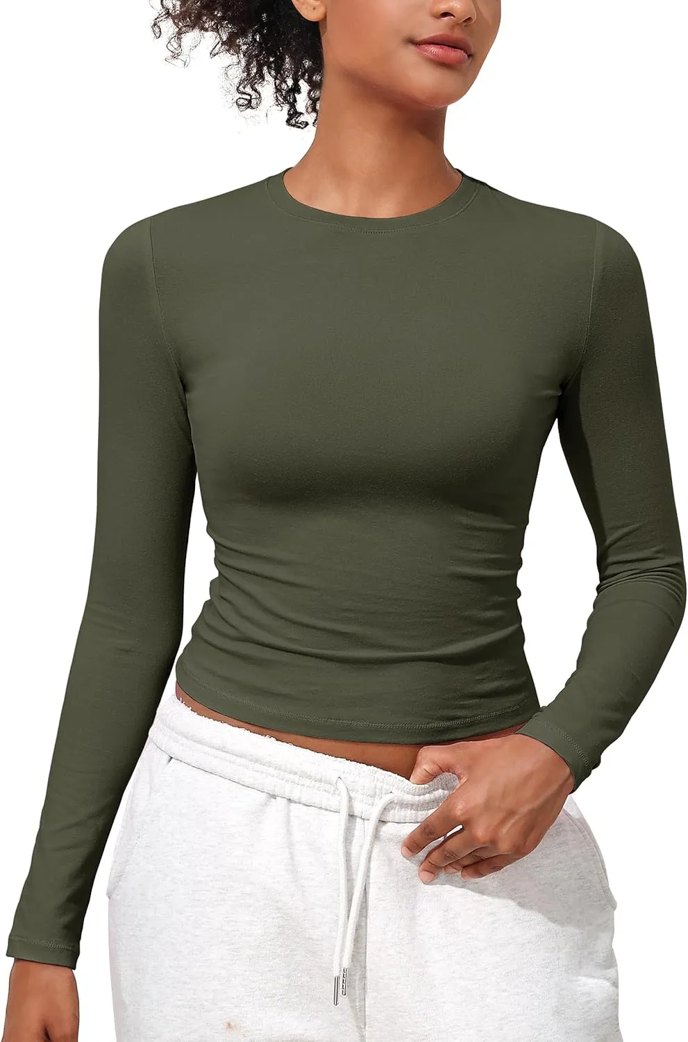 PrettyGuide Women's Cotton Jersey Long Sleeve Shirts Tight Fit Crewneck Crop Tops Basic Fall Going Out Y2K Tops